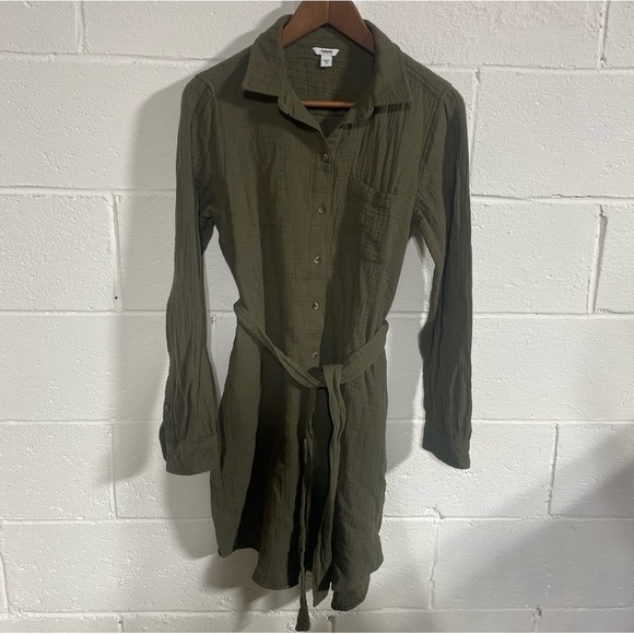 Sonoma Hunter Green 100% Cotton Waffle Shirt Dress with Pockets Sz Small - Picture 1 of 4